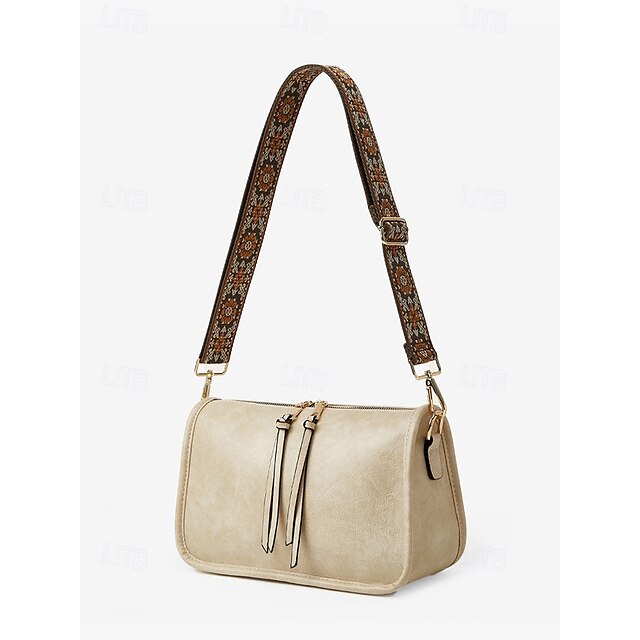 Women's Adjustable Shoulder Faux Bag Brown with Leather