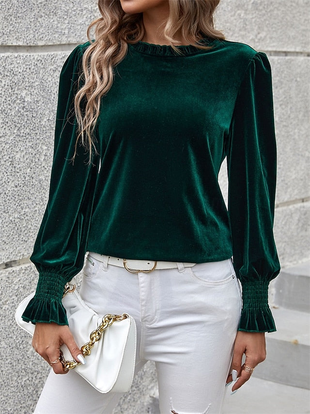 Women's Shirt Velvet Elegant Dressy Solid Color Basic