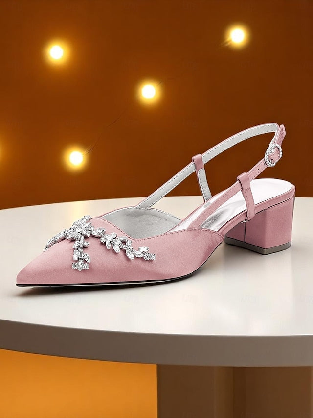 Black Slingback Heels Satin Women's