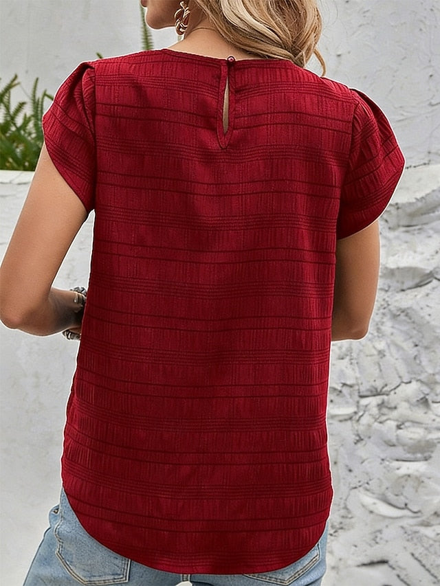 Women's Blouse Solid Color Stylish Casual Short Sleeve Crew
