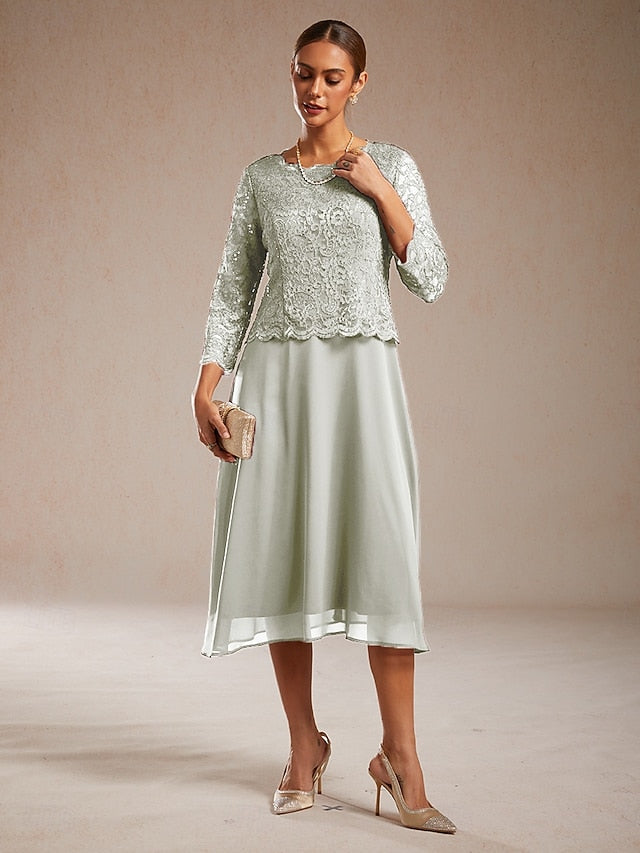 Women's Midi Dress Chiffon Dress A Line Dress Lace Sequins