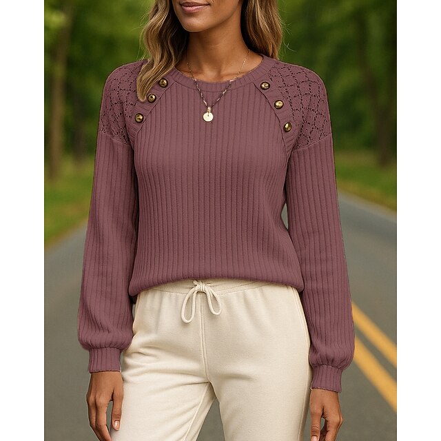 Women's Casual Tops Pullover Sweater Long Sleeve Top