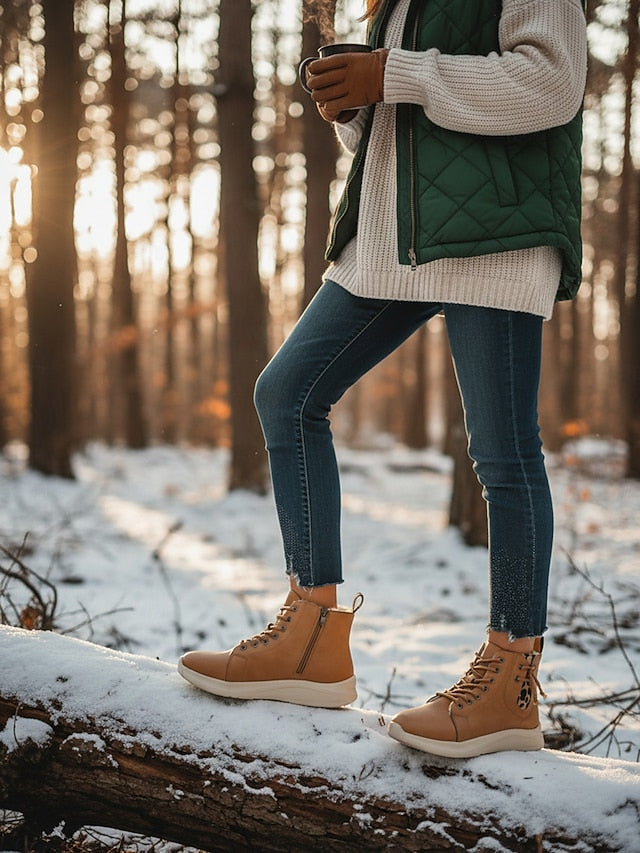 Women's Light Brown High-Top Sneaker Boots with Leopard