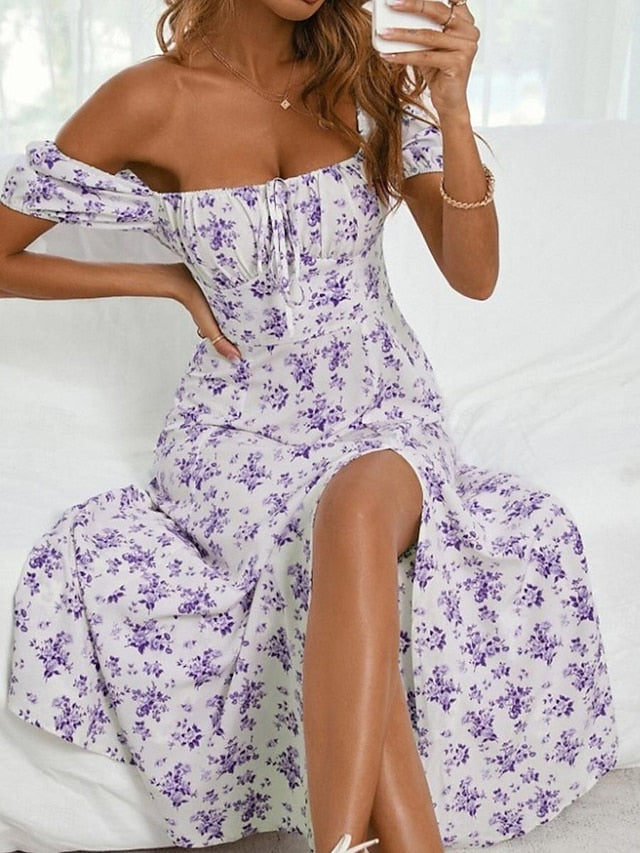 Women's Casual Dress Swing Dress Floral Split Print Square