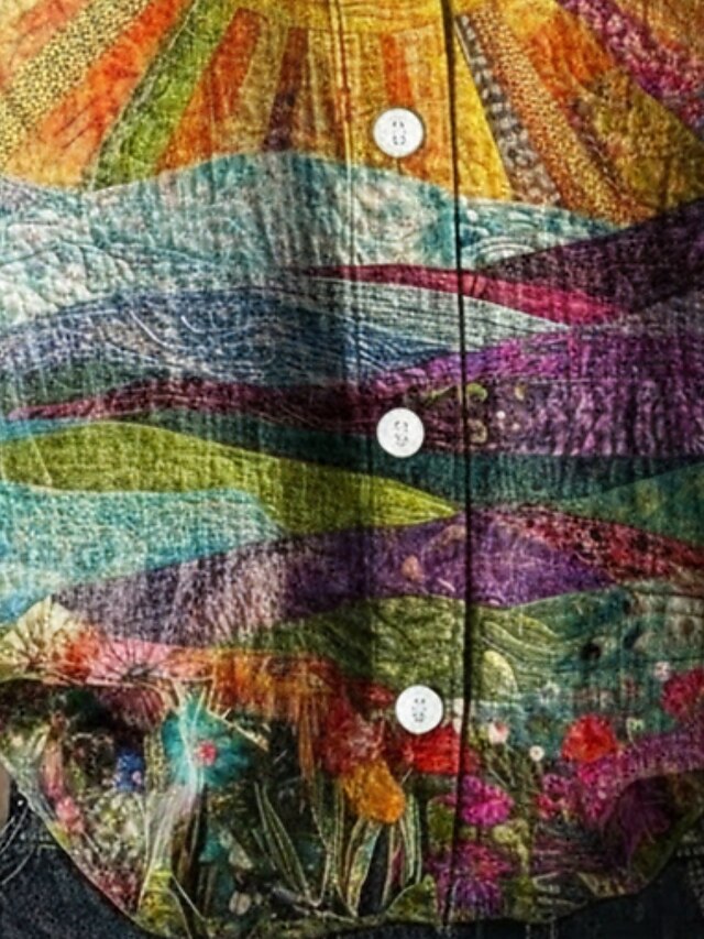Women's Shirt Faux Cotton Linen Buttons Print Sun Bohemia