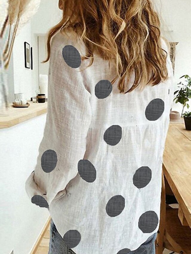 Women's Shirt Faux Cotton Linen Buttons Print Daily Stylish