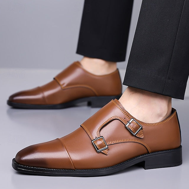 – Elegant Monk Men's Strap Double Leather Shoes