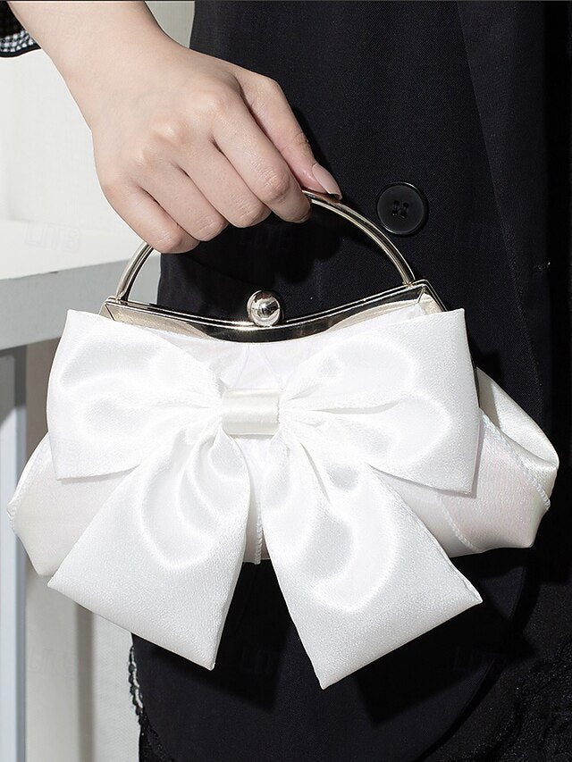 Satin Bow Women's – Pearl Evening Elegant Clutch Bag