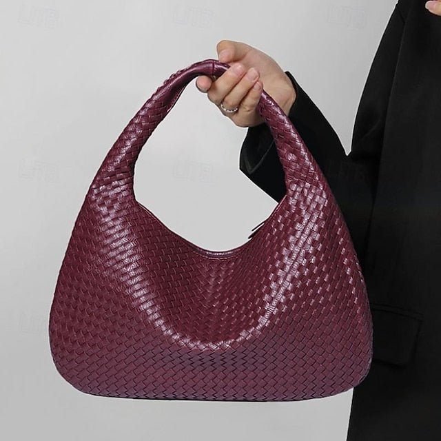 Faux Women's Bag Leather Burgundy Hobo – Chic Woven