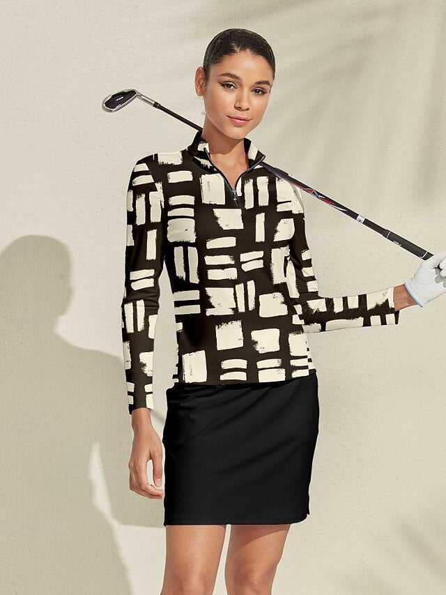 Women's Golf Polo Shirt Brown Long Sleeve Top Ladies Golf