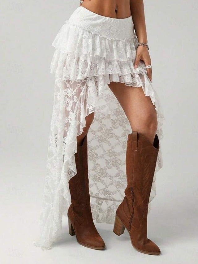 Women's Lace Skirt Fashion Sexy Casual Asymmetrical Mid