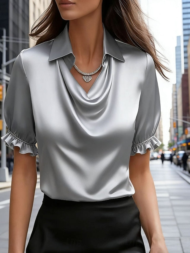 Women's Shirt Blouse Cowl Neck Top Plain Stylish Basic