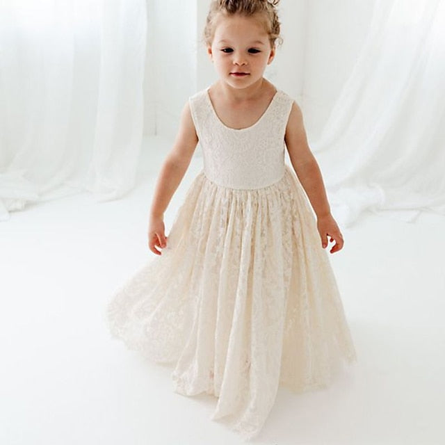 Girls' Colored Solid Sleeveless Wedding Kids Party Dress