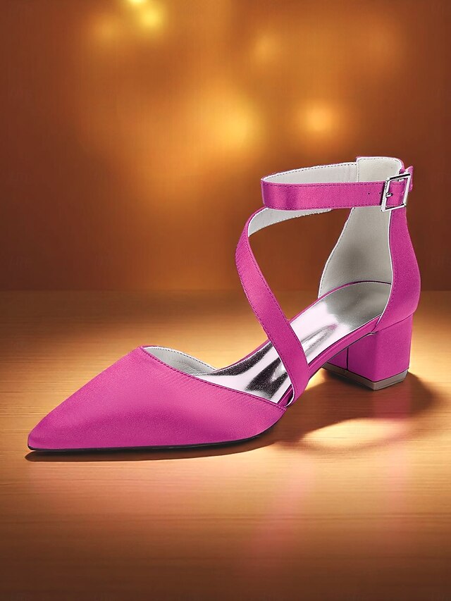 Women's Block Pointed - Satin Toe Champagne Heels