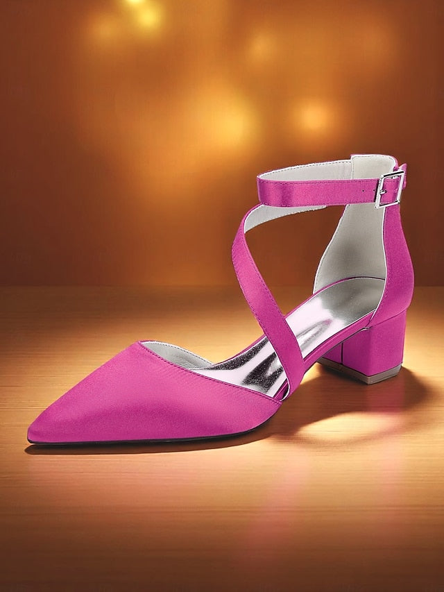 Toe Women's Block Satin Pointed - Heels Champagne