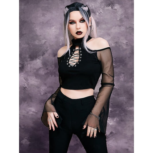 Gothic Crop Top Bell Sleeve Witch Fancy Dress Women's