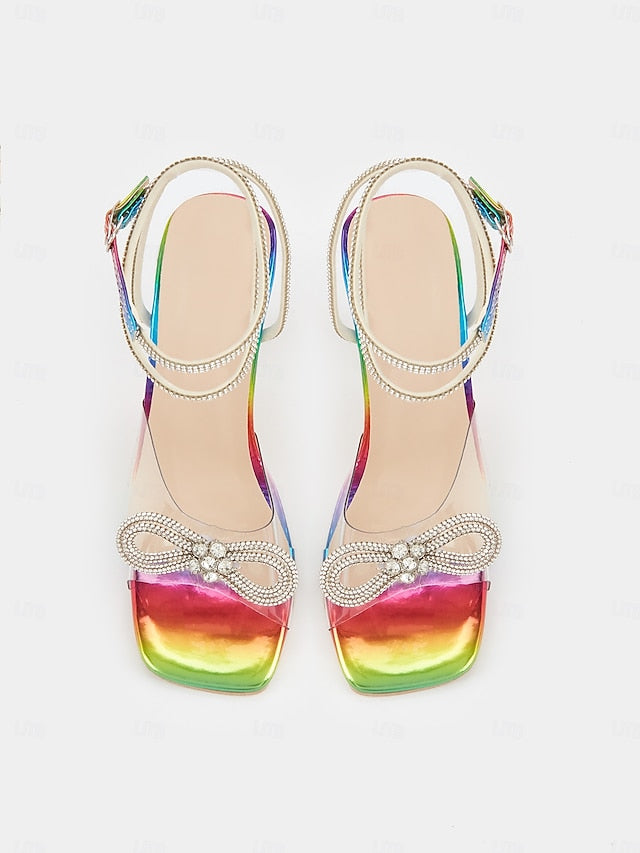 Crystal Heel Clear Detail Colorful with - High Heels Bow Rainbow