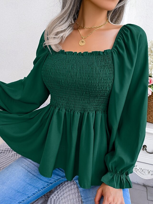Women's Blouse Chiffon Tops Ruched Patchwork Plain Stylish
