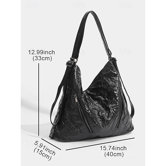 Crinkle Patent Black – Women's Bag Sleek Leather Hobo