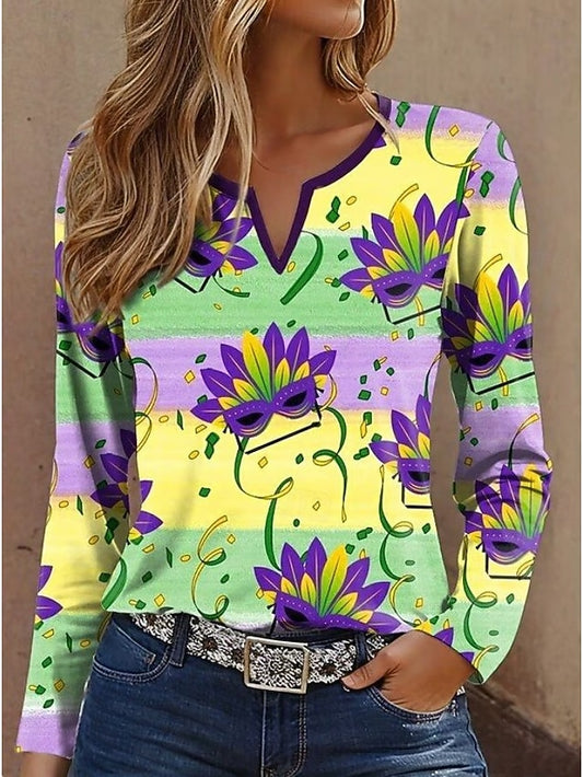 Carnival Mardi Gras Women's T Shirt Print Graphic Geometric