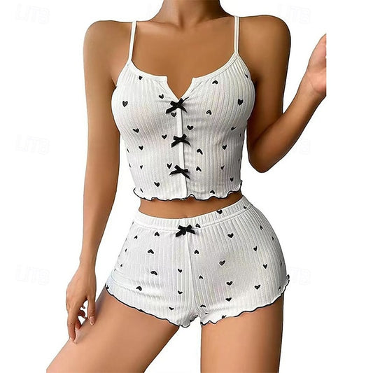 Women's Pajama Set Casual Comfort Heart Elastic Waist Strap
