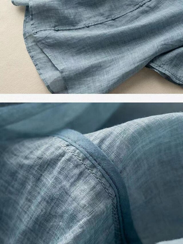 Women's Cotton Linen Shirts Solid Color Basic Casual Short