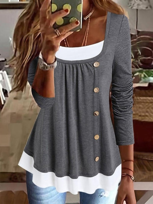 Women's Blouse Buttons Solid Color Vintage Stylish Classic
