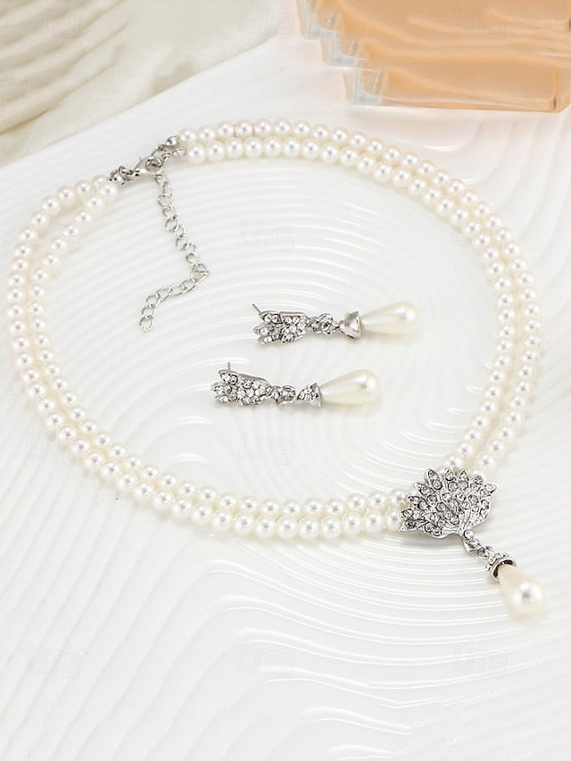 Double-Layer – Elegant Jewelry Pearl Necklace Set Bridal