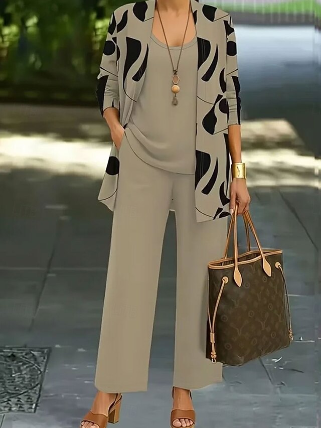 Women's Pants Sets Long Sleeve Round Neck Graphic Geometric