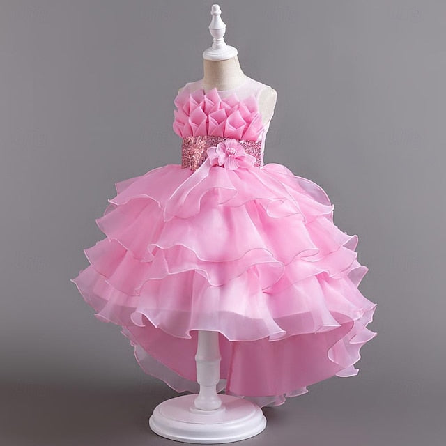 Flower Party Kids Color Solid Girls' Dress Sequin