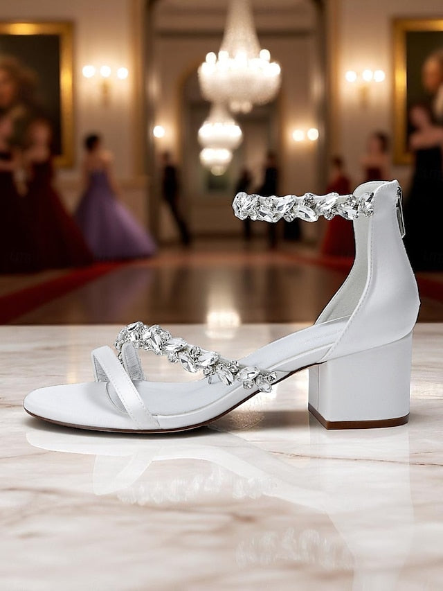 Crystal Sandals - Women's Heel Purple Block Satin