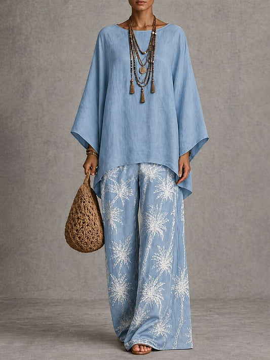 Women's Pants Sets Long Sleeve Round Neck Graphic Leaves