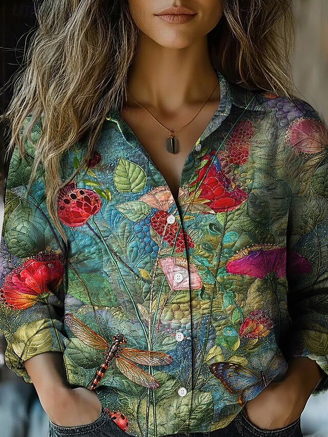Women's Shirt Faux Cotton Linen Buttons Print Sun Bohemia