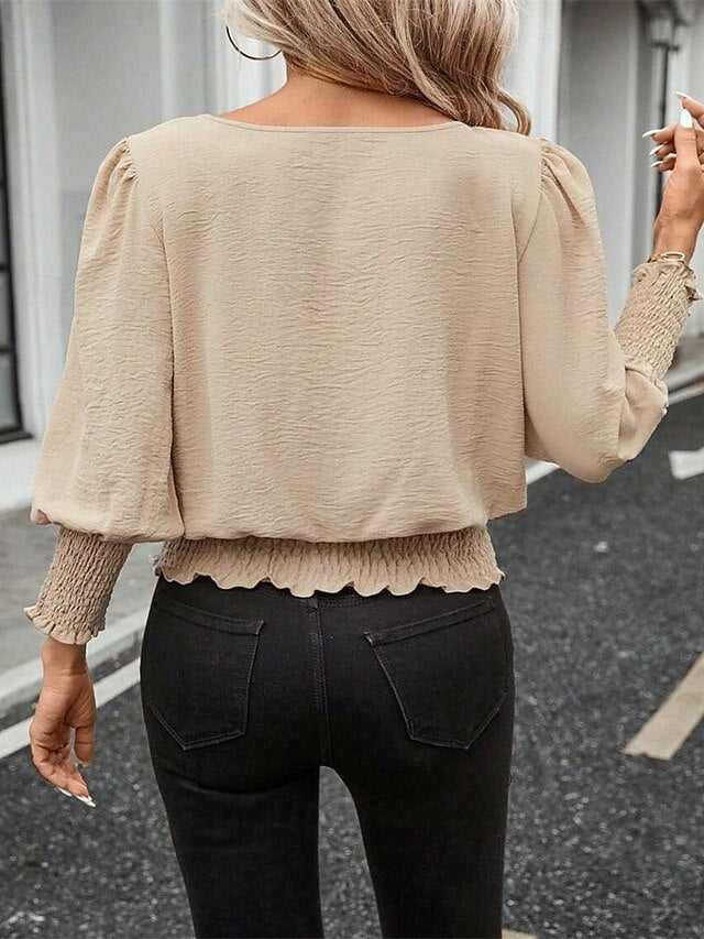 Women's T Shirt Ruffle Patchwork Solid Color Elegant