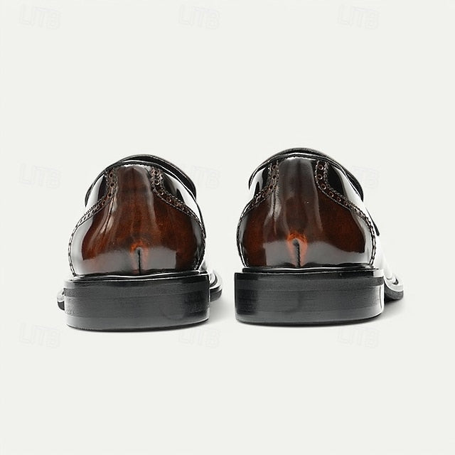 Decorative Men's Premium with Black Cowhide Slip-On Loafers