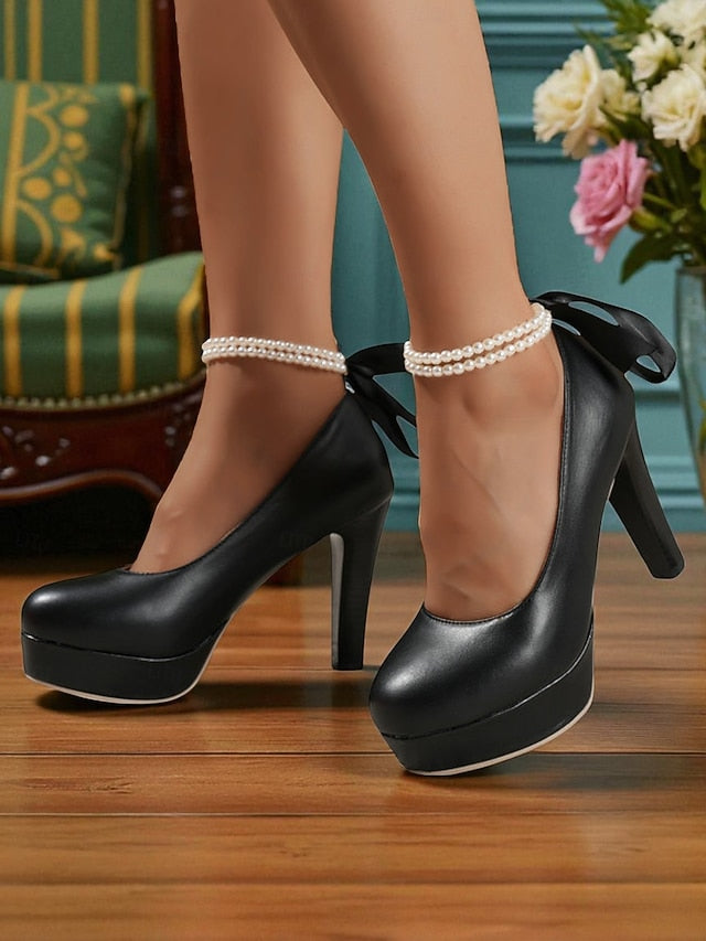 Platform Victorian-Style - Heels Faux Pink 1950s Women's