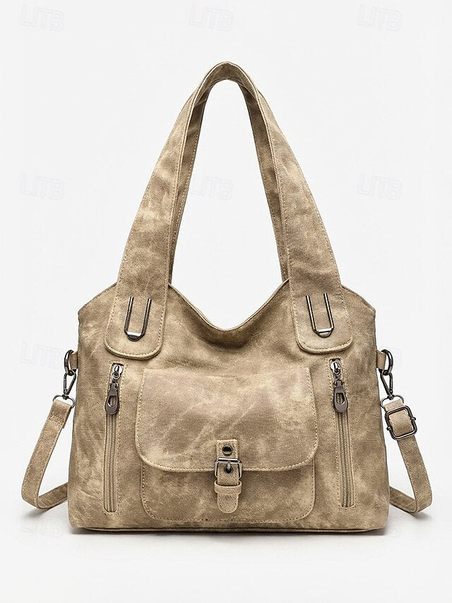 Women's Vintage Faux Leather Shoulder Tote Bag, Large