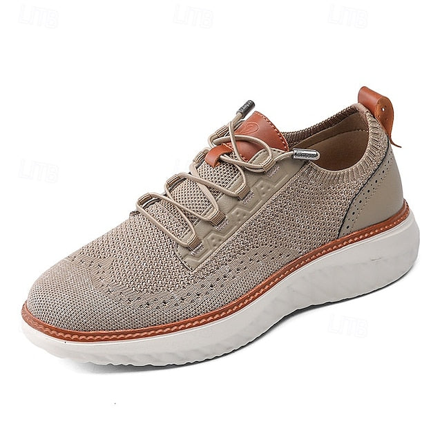 Shoes with Lace-Up Knit Lightweight Sneakers Men's Beige