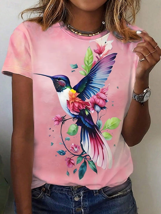 Women's T Shirt Print Floral Bird Casual Short Sleeve Round