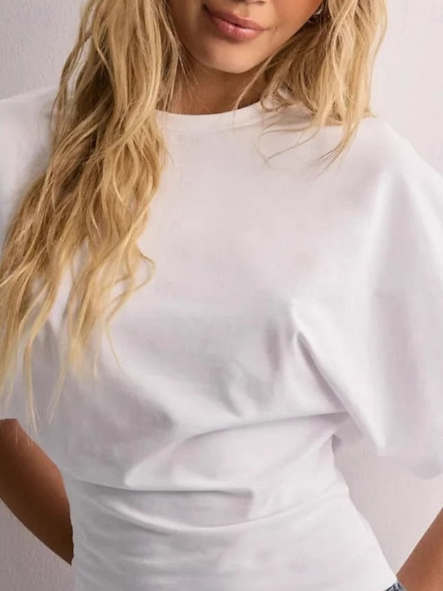 Women's T Shirt Solid Color Plain Basic Modern Casual Half