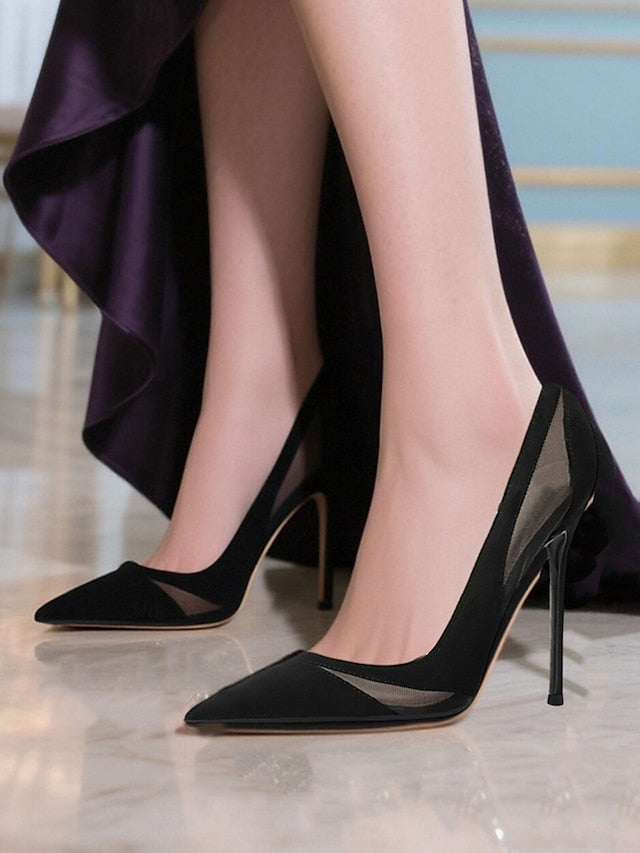 Detailing Women's Mesh Pumps with Pointed Suede Toe Nude