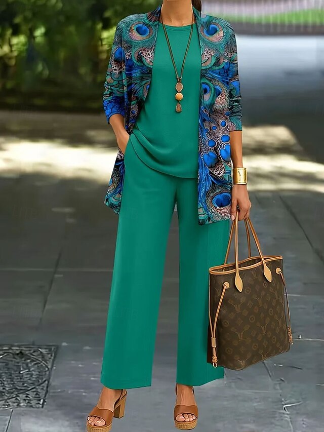 Women's Pants Sets Long Sleeve Round Neck Graphic Geometric