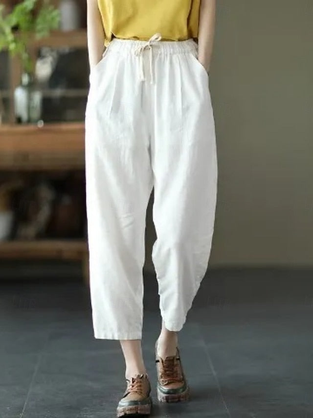 Women's Linen Like Faux Cotton Linen Trousers Summer Pants