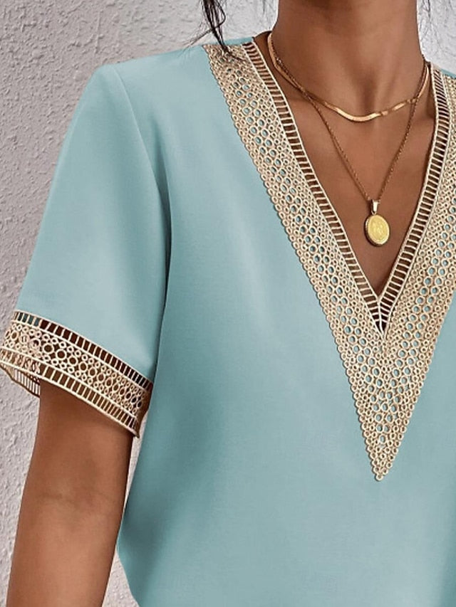 Women's Elegant Lace Tops Eyelet Blouse Lace Work Stylish