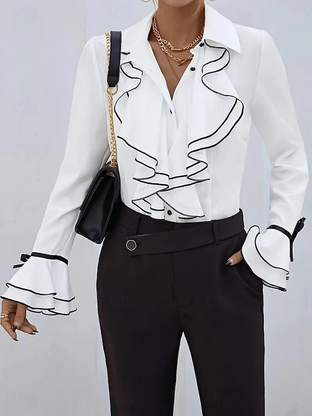Women's Dress Shirt Blouse Chiffon Tops Ruffle Buttons