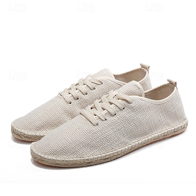 with Espadrille Rope Lace-Up Canvas Men's Shoes Jute Beige
