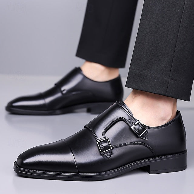 Men's Strap Elegant Double Leather Shoes – Monk