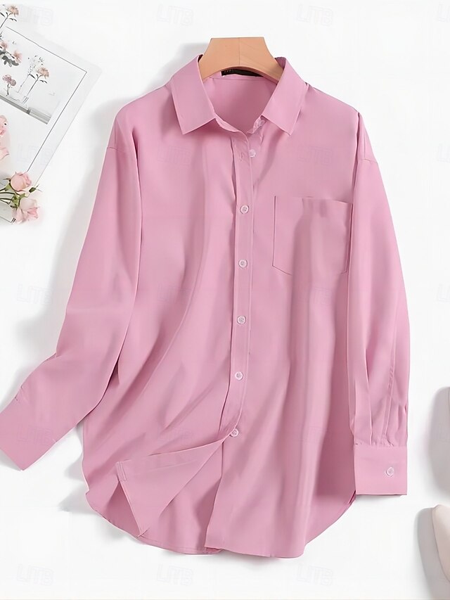 Women's Shirt Blouse Buttons Solid Color Stylish Casual