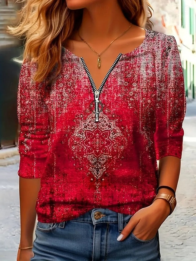 Women's T shirt Long Sleeve Quarter Zip Long Sleeve Casual