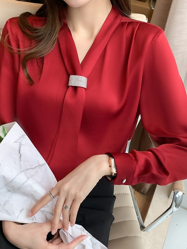 Women's Shirt Blouse Buttons Plain Elegant Stylish Long